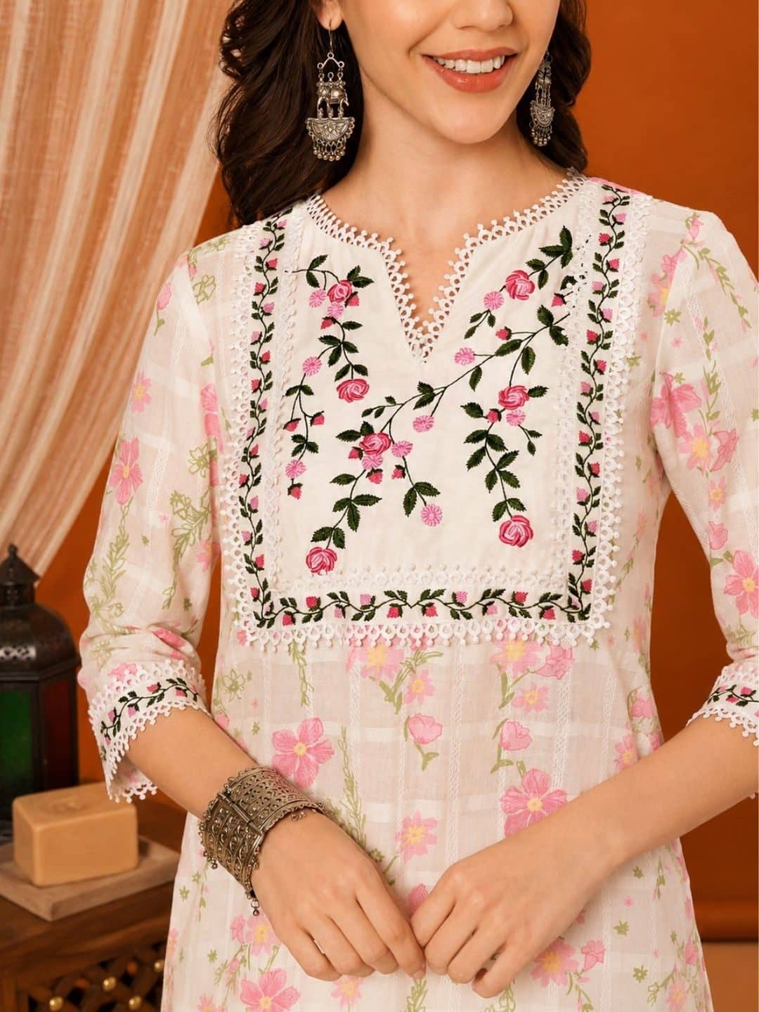 SILCHIC Women Floral Printed Regular Thread Work Kurta with Palazzos — photo 5
