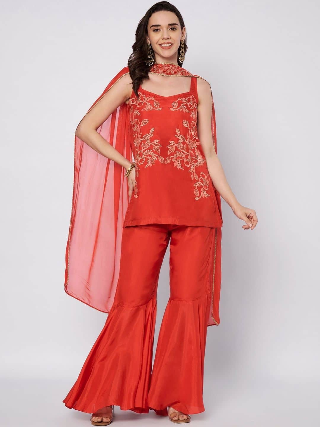 SILCHIC Ethnic Motifs Embroidered Regular Thread Work Kurti With Sharara With Dupatta — photo 1