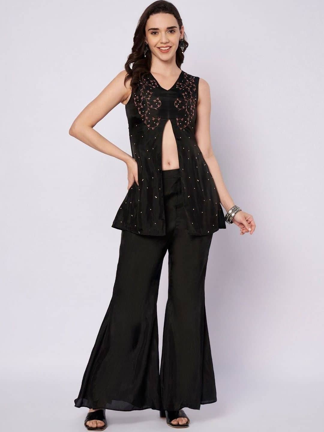 SILCHIC Embroidered Top with Palazzos