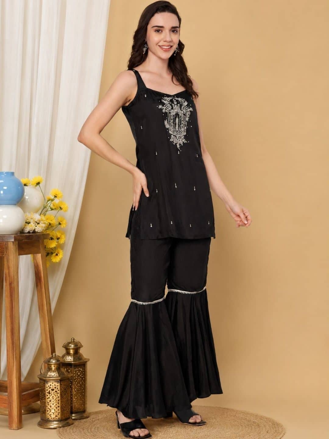 SILCHIC Women Ethnic Motifs Embroidered Regular Sequinned Kurta with Sharara & With Dupatta — photo 2