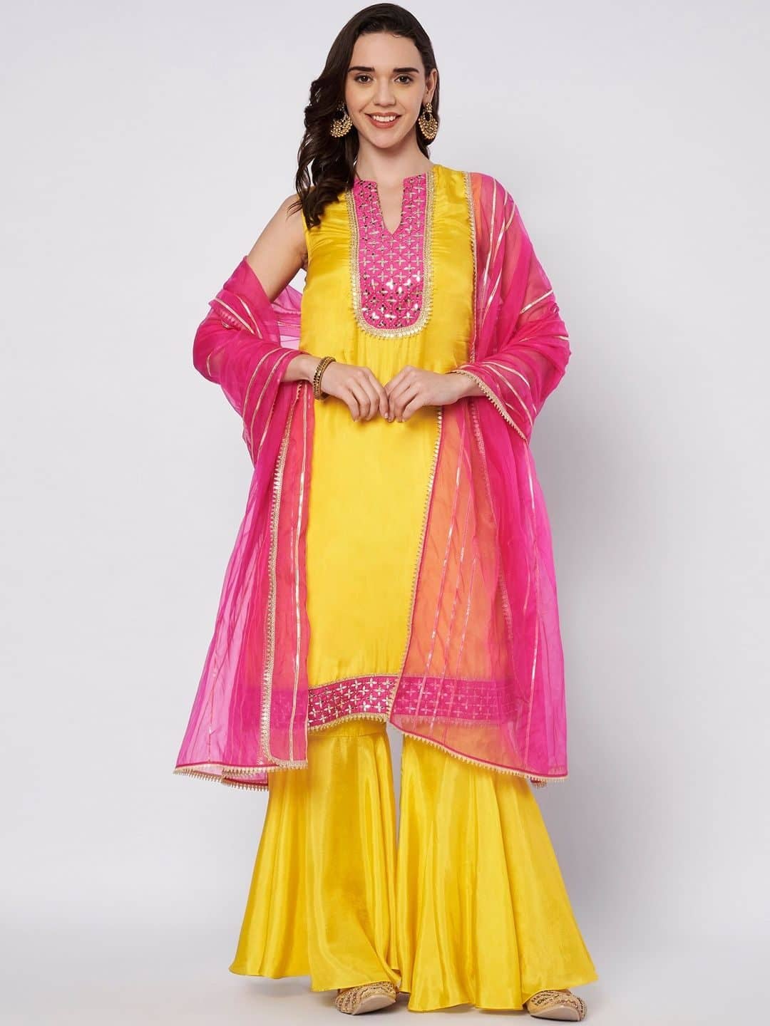 SILCHIC Women Ethnic Motifs Embroidered Regular Sequinned Kurta with Sharara & With Dupatta — photo 1