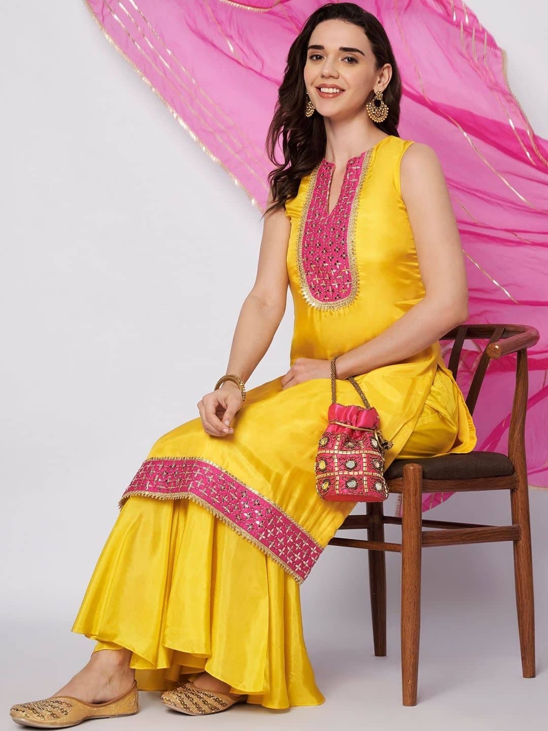 SILCHIC Women Ethnic Motifs Embroidered Regular Sequinned Kurta with Sharara & With Dupatta — photo 5