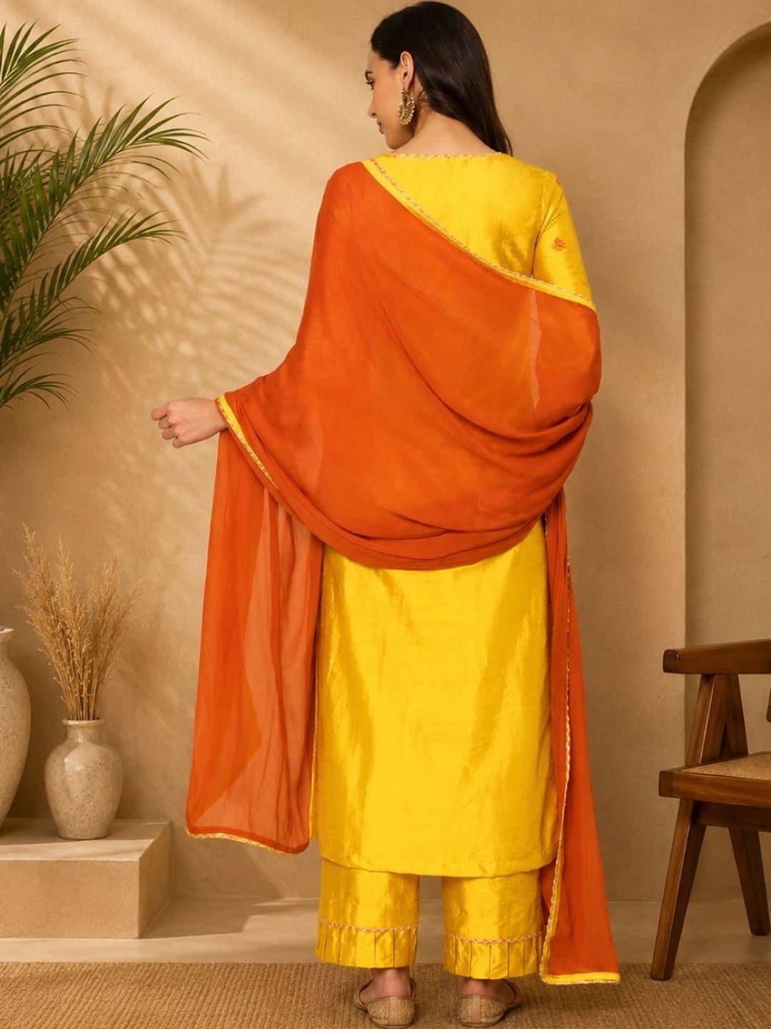 SILCHIC Women Ethnic Motifs Embroidered Regular Dupion Silk Kurta with Palazzos & With Dupatta — photo 4