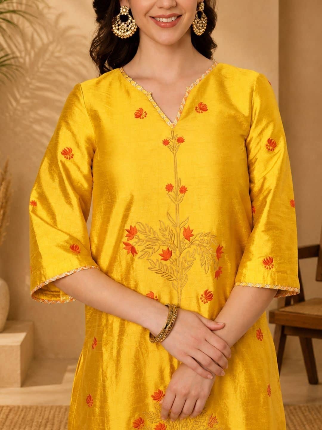 SILCHIC Women Ethnic Motifs Embroidered Regular Dupion Silk Kurta with Palazzos & With Dupatta — photo 5