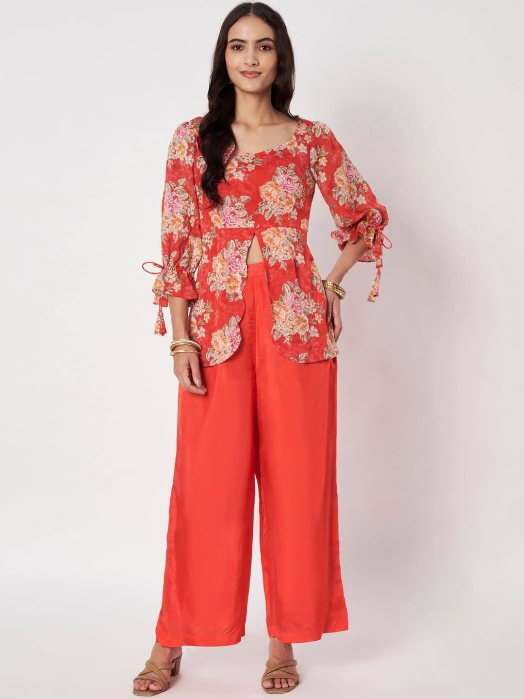 SILCHIC Floral Printed Top with Palazzos — photo 1