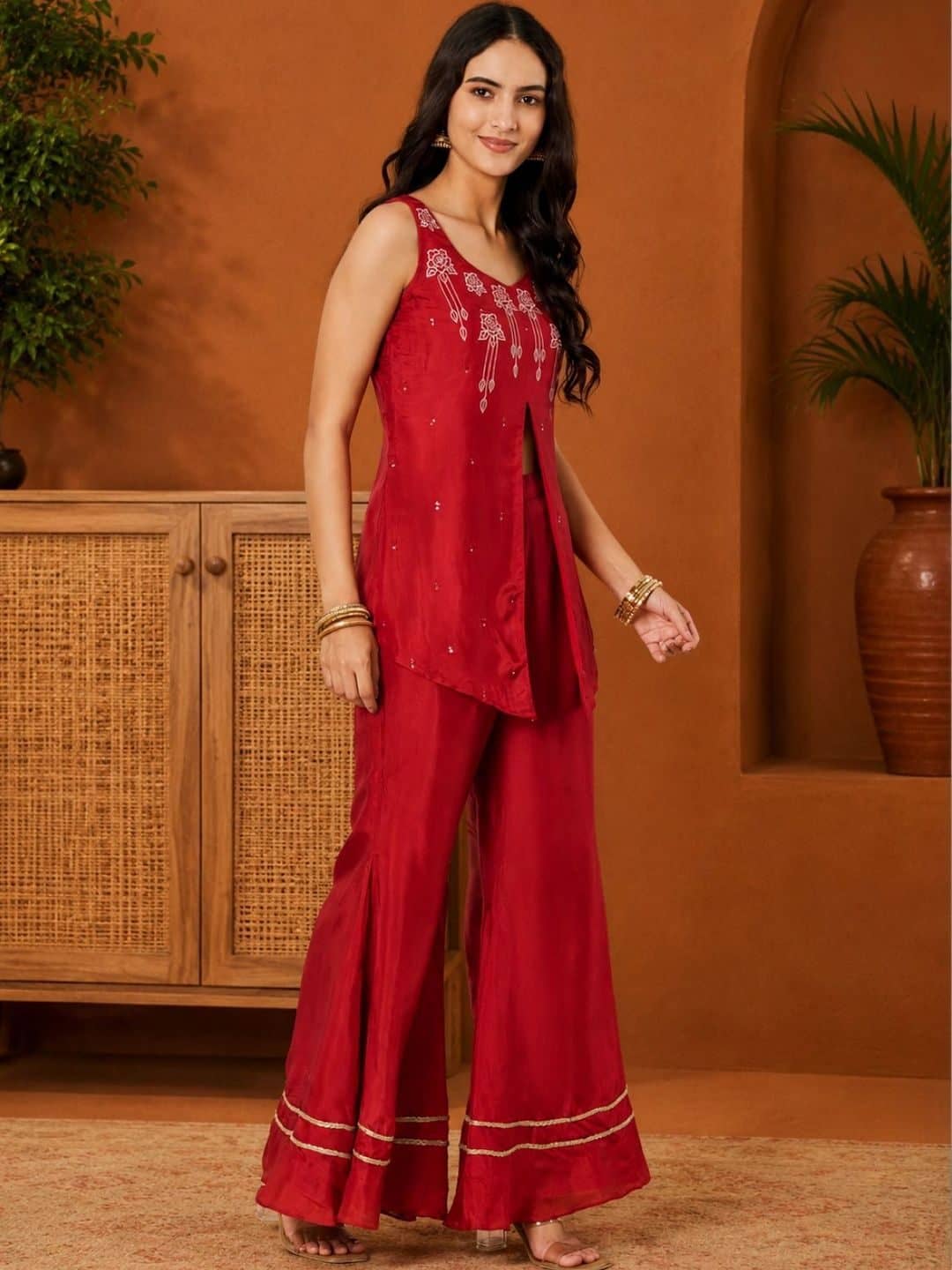 SILCHIC Embroidered Top with Palazzos — photo 3