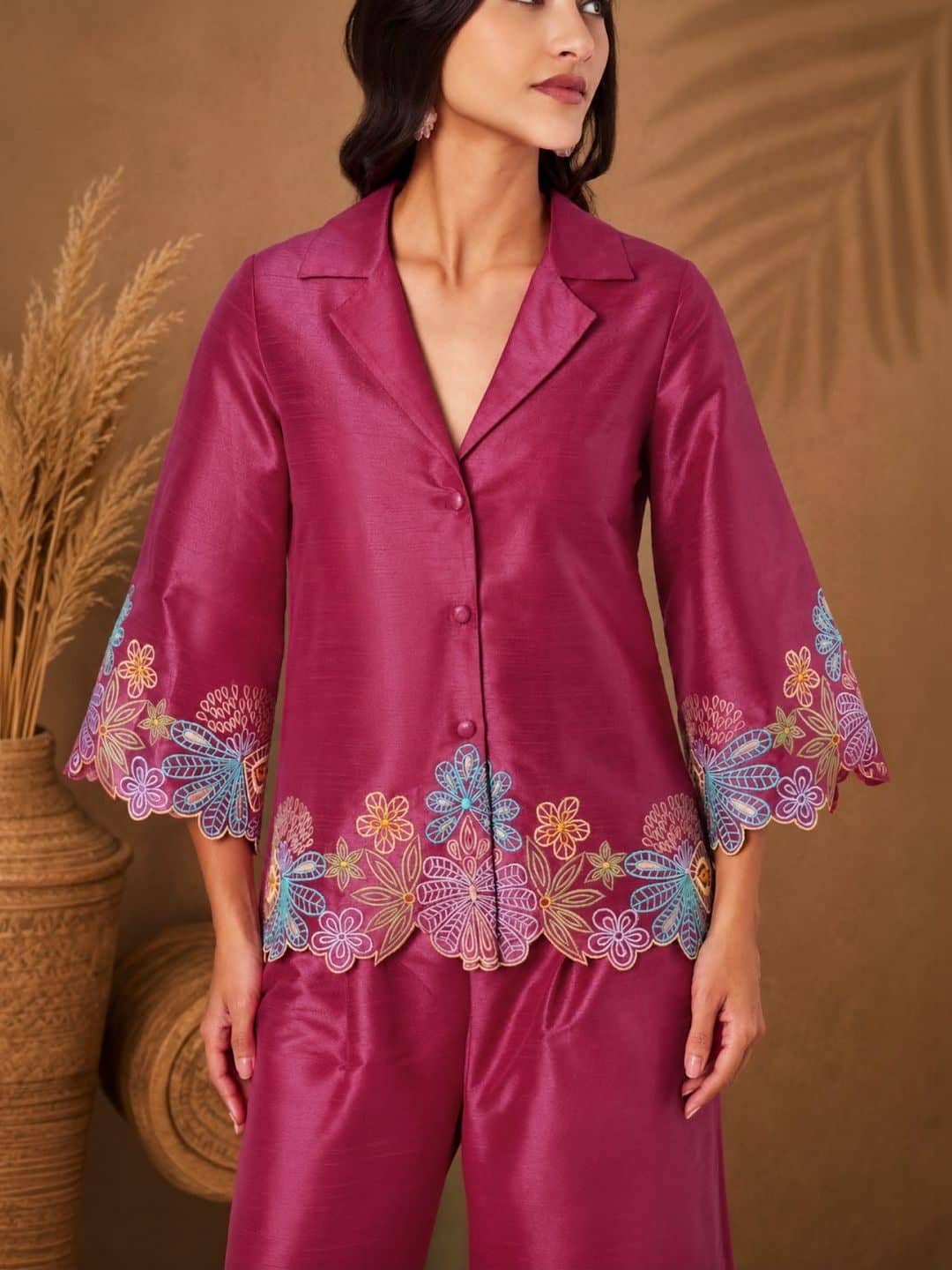 SILCHIC Embroidered Shirt with Palazzos — photo 3