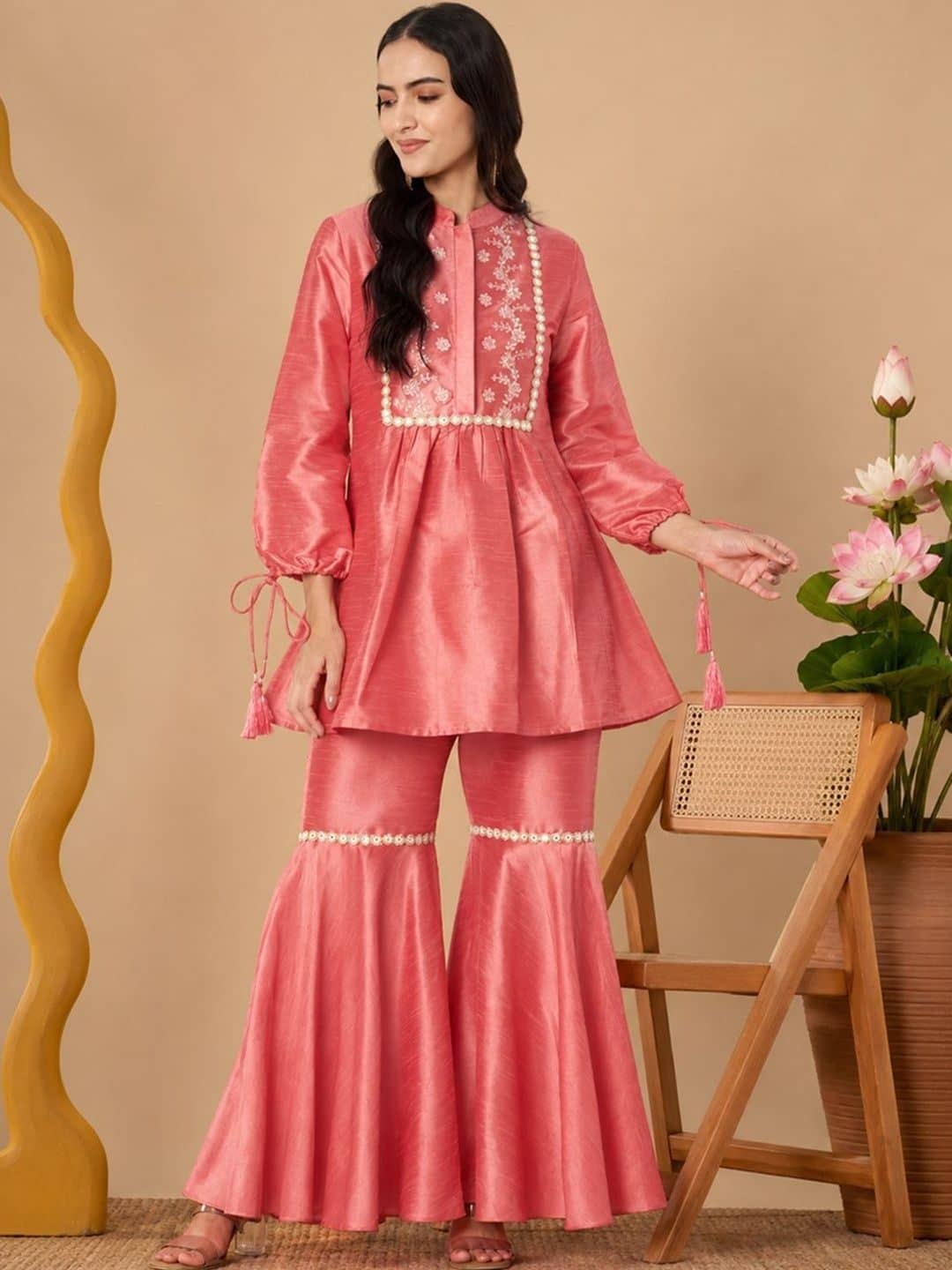 SILCHIC Embroidered Tunic with Palazzos