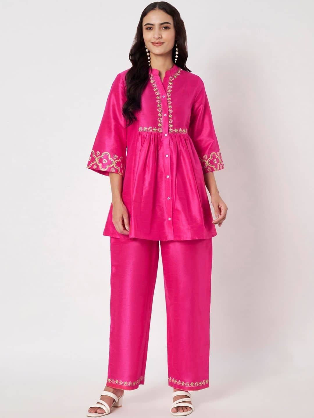 SILCHIC Embroidered Tunic with Palazzos