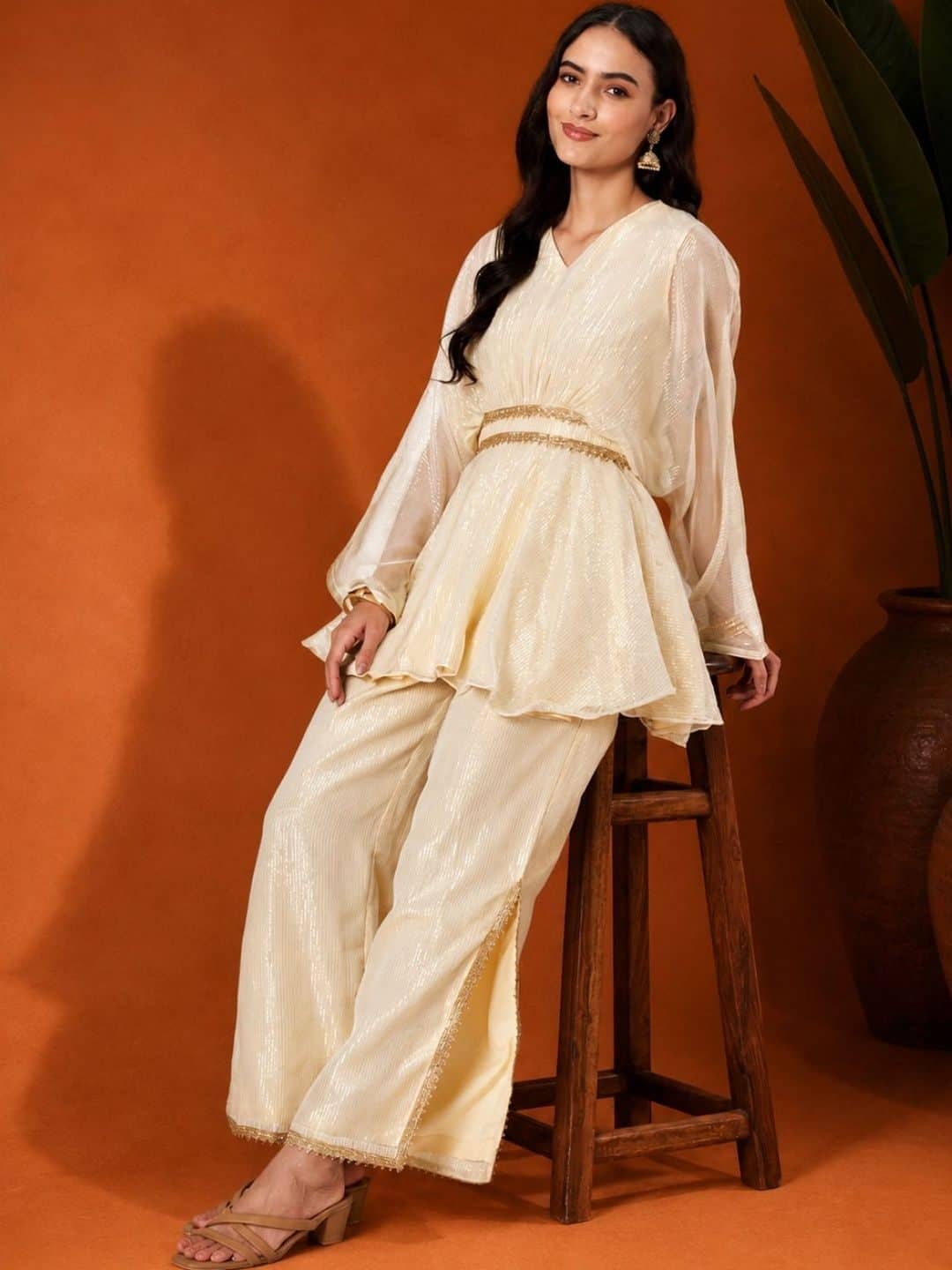 SILCHIC Organza Self Design Tunic with Palazzos — photo 6