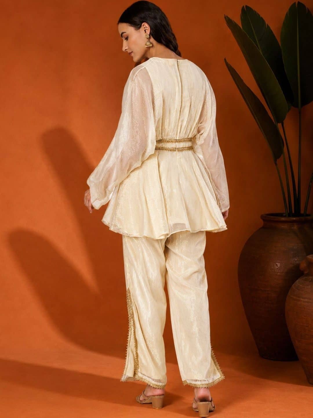 SILCHIC Organza Self Design Tunic with Palazzos — photo 4