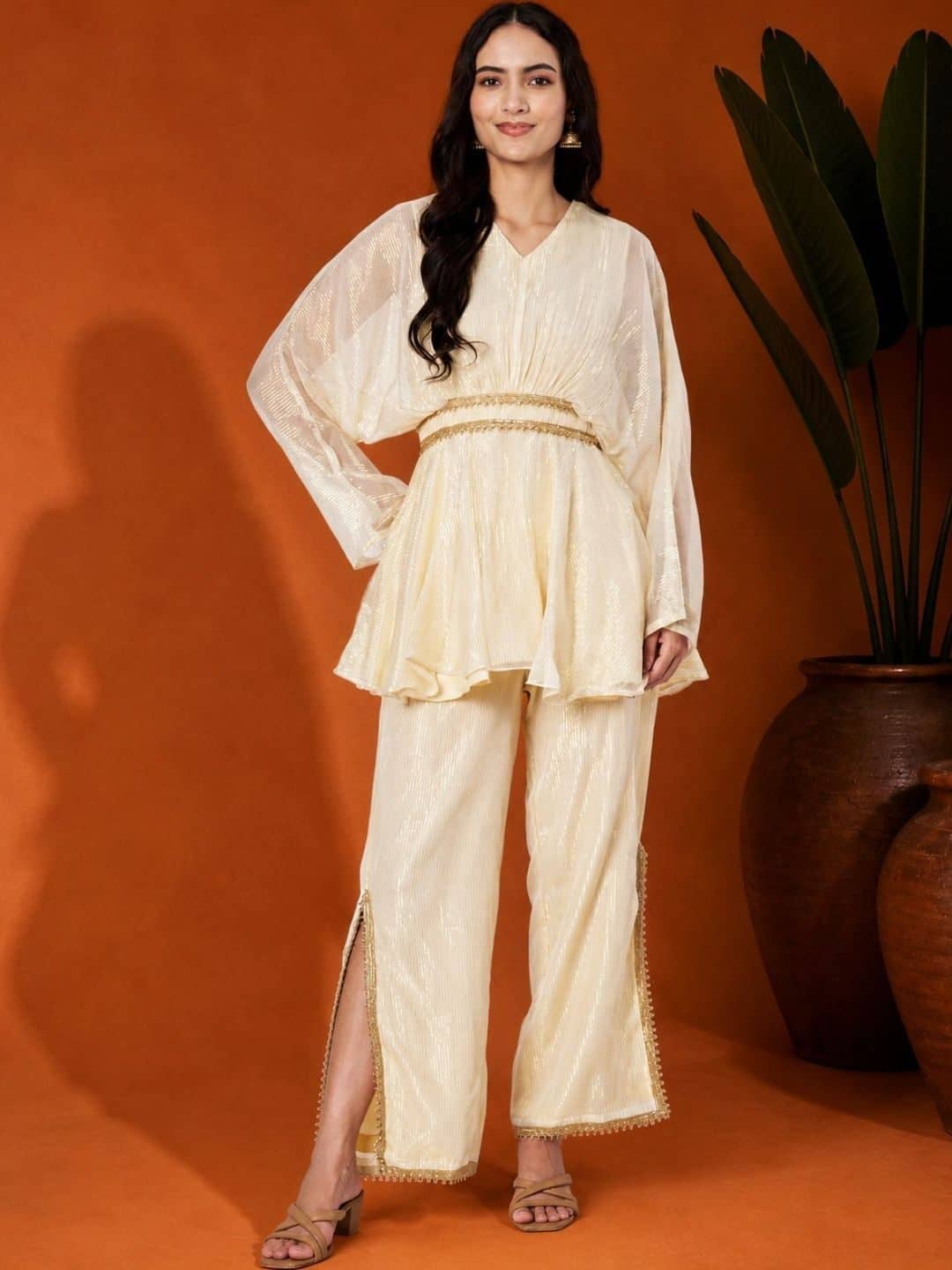 SILCHIC Organza Self Design Tunic with Palazzos — photo 5