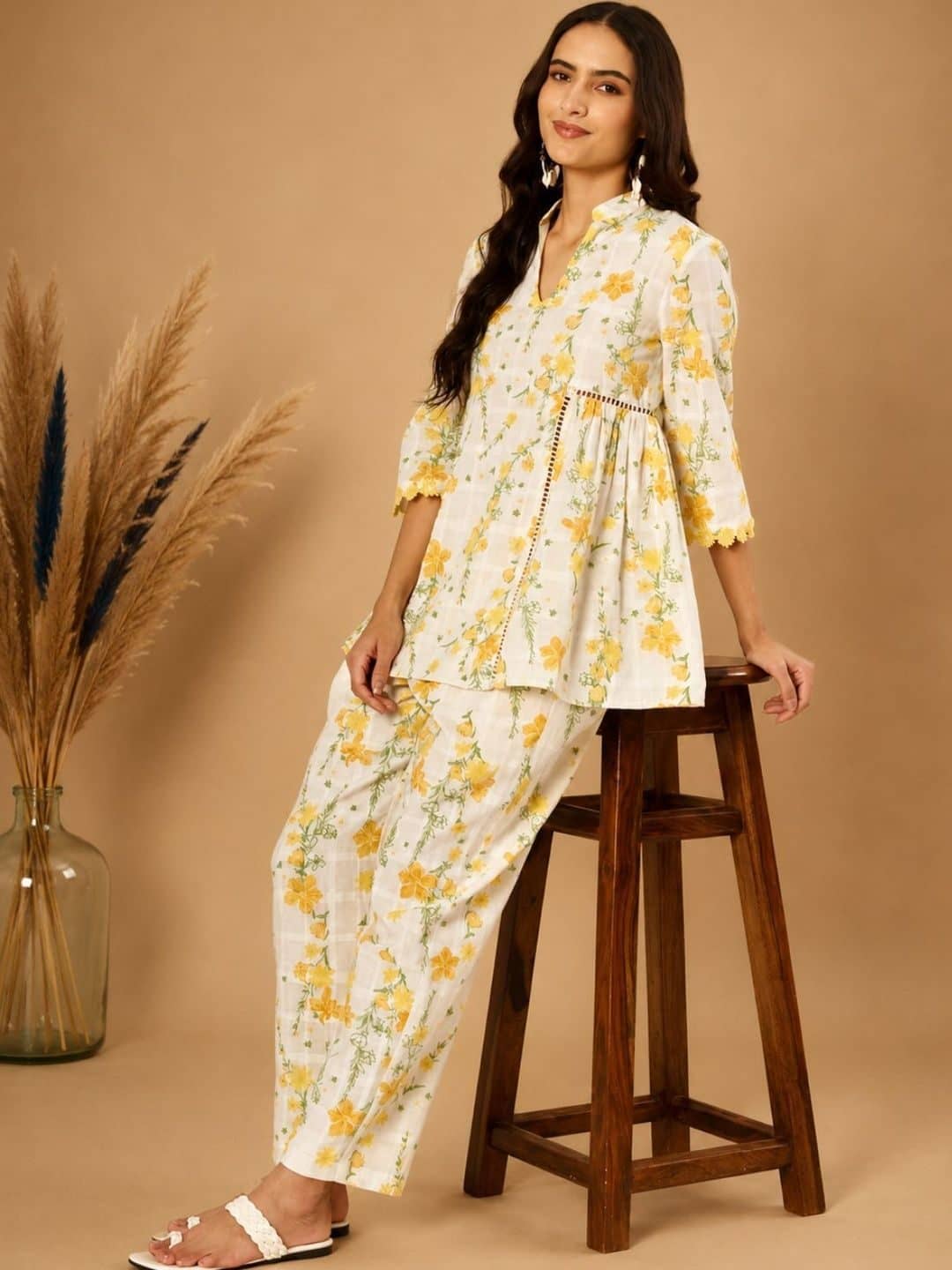 SILCHIC Floral Cotton Printed Top with Trousers — photo 4