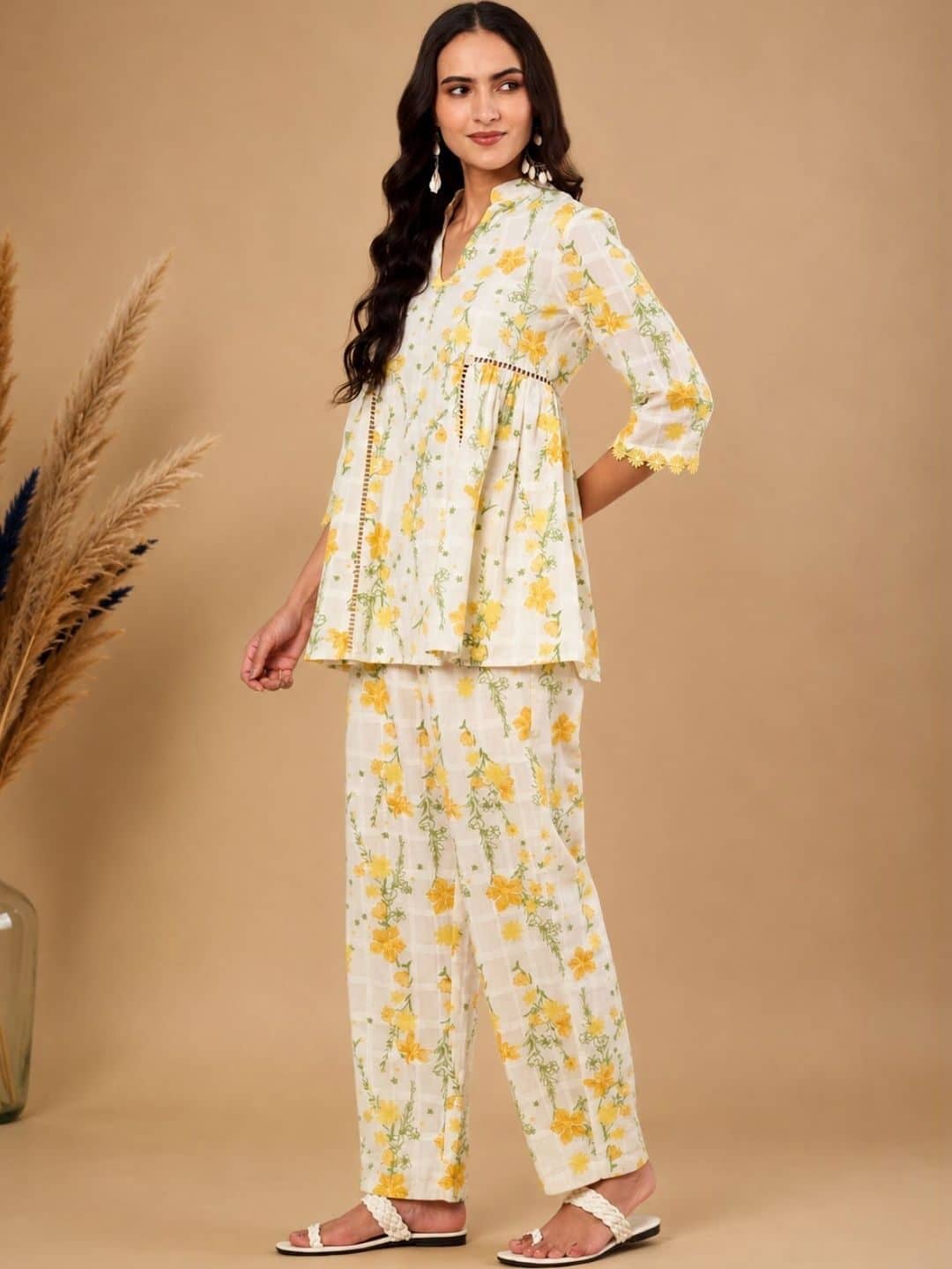 SILCHIC Floral Cotton Printed Top with Trousers — photo 1