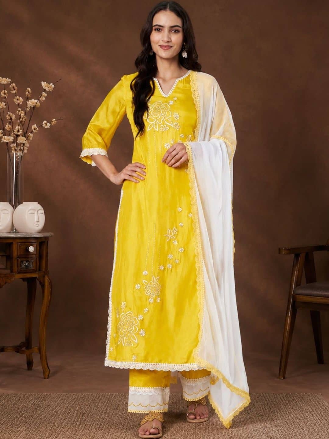 SILCHIC Women Embroidered Regular Thread Work Kurta with Trousers & With Dupatta — photo 1
