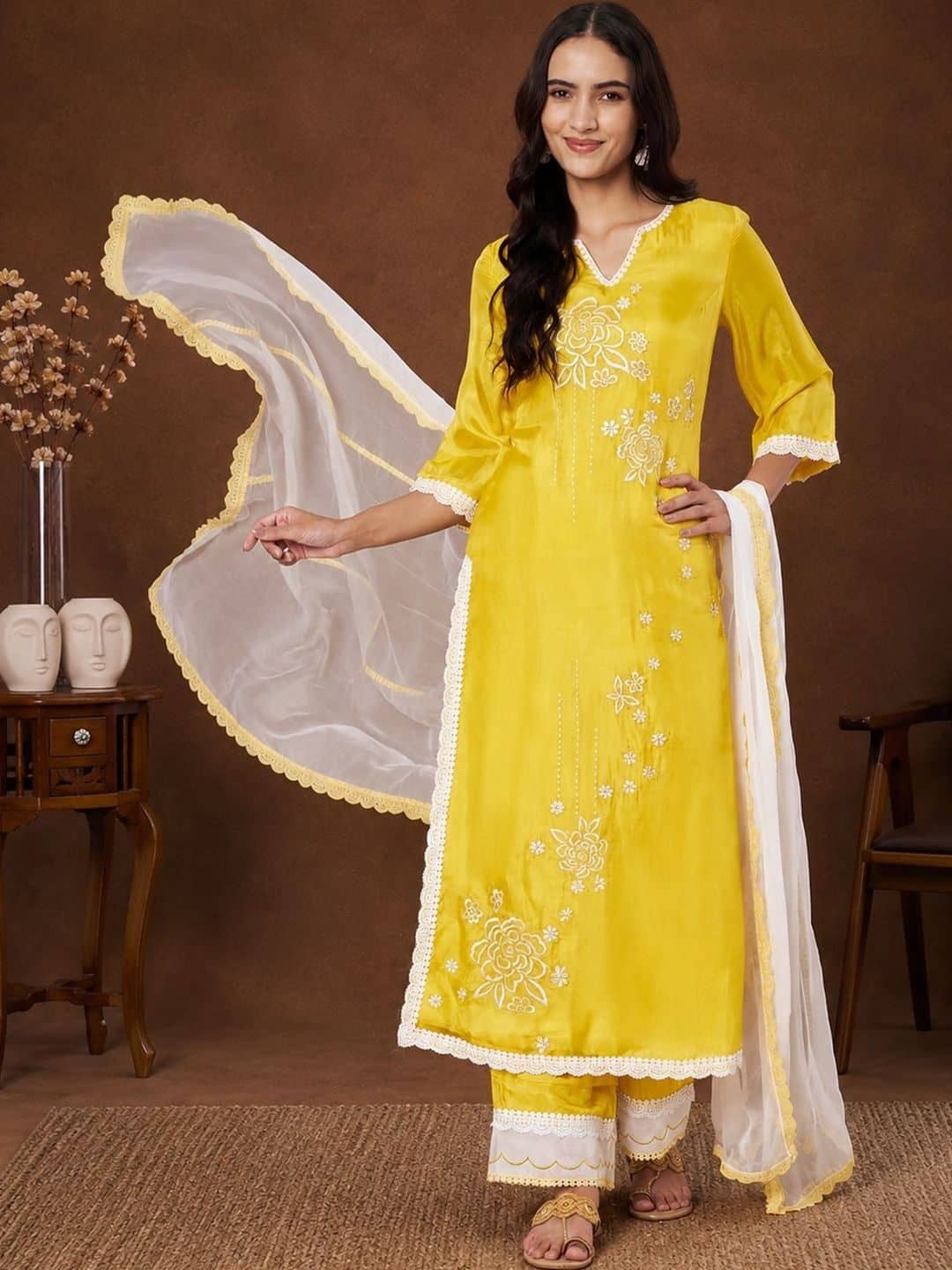 SILCHIC Women Embroidered Regular Thread Work Kurta with Trousers & With Dupatta — photo 3