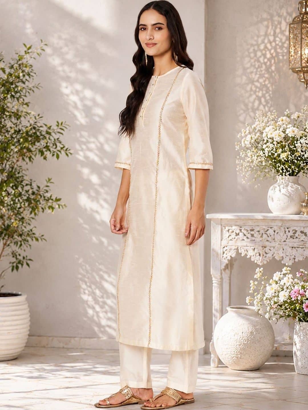 SILCHIC Women Regular Gotta Patti Dupion Silk Kurta with Trousers — photo 2