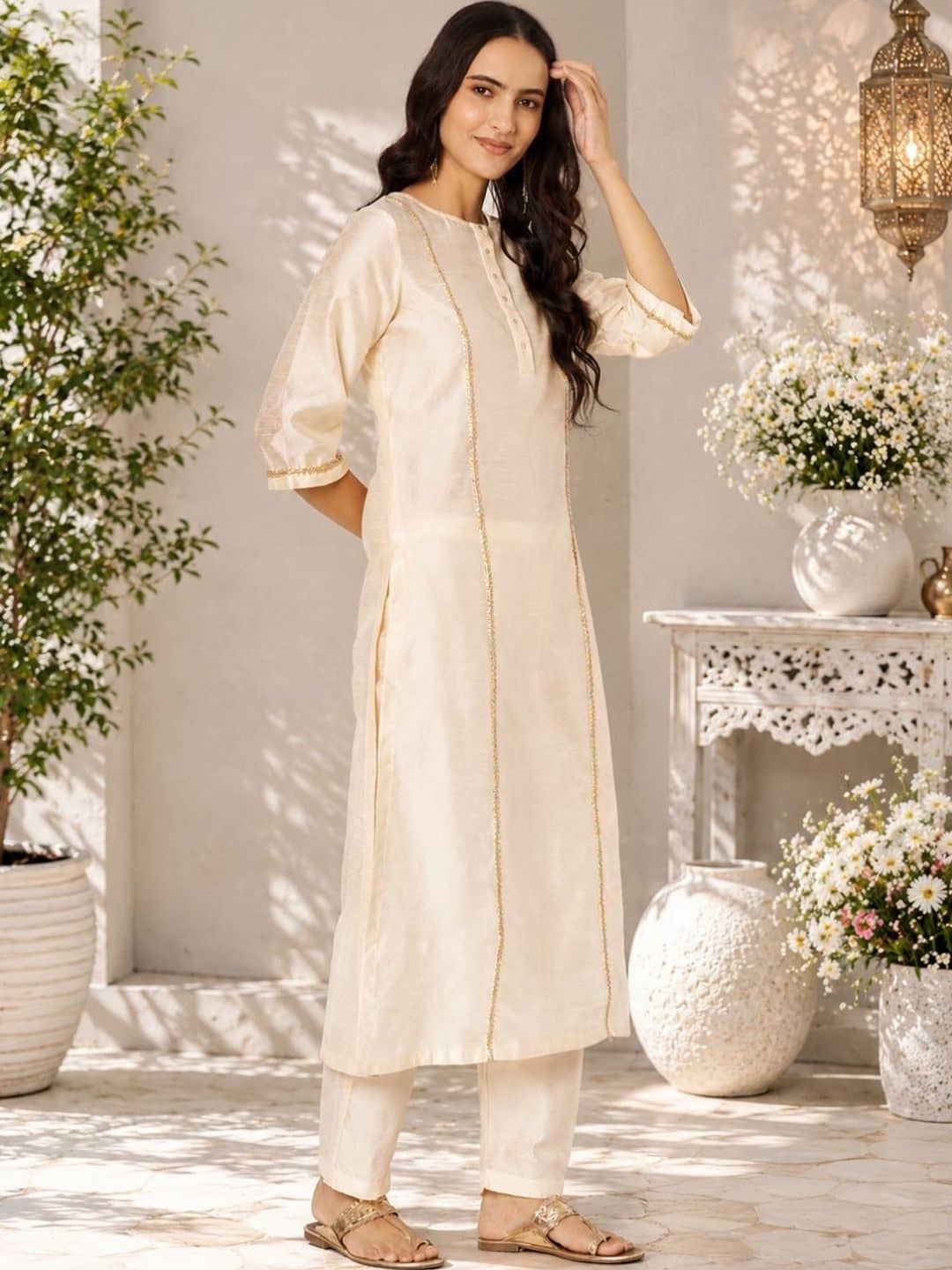 SILCHIC Women Regular Gotta Patti Dupion Silk Kurta with Trousers — photo 3