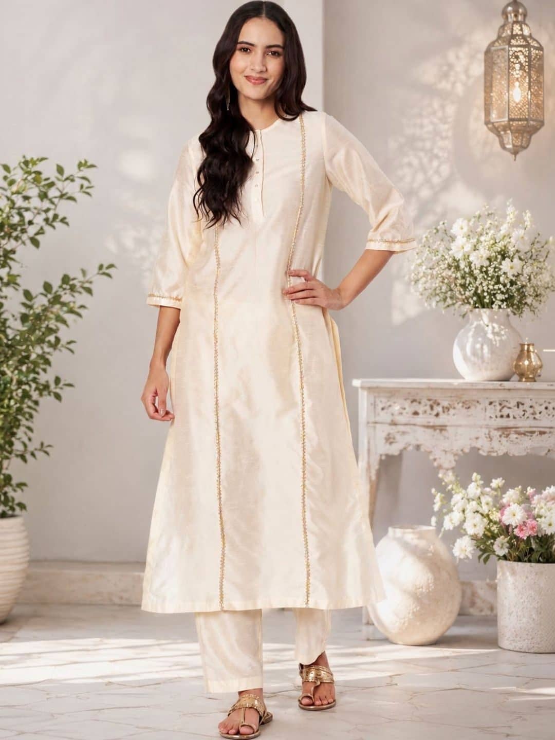 SILCHIC Women Regular Gotta Patti Dupion Silk Kurta with Trousers — photo 1