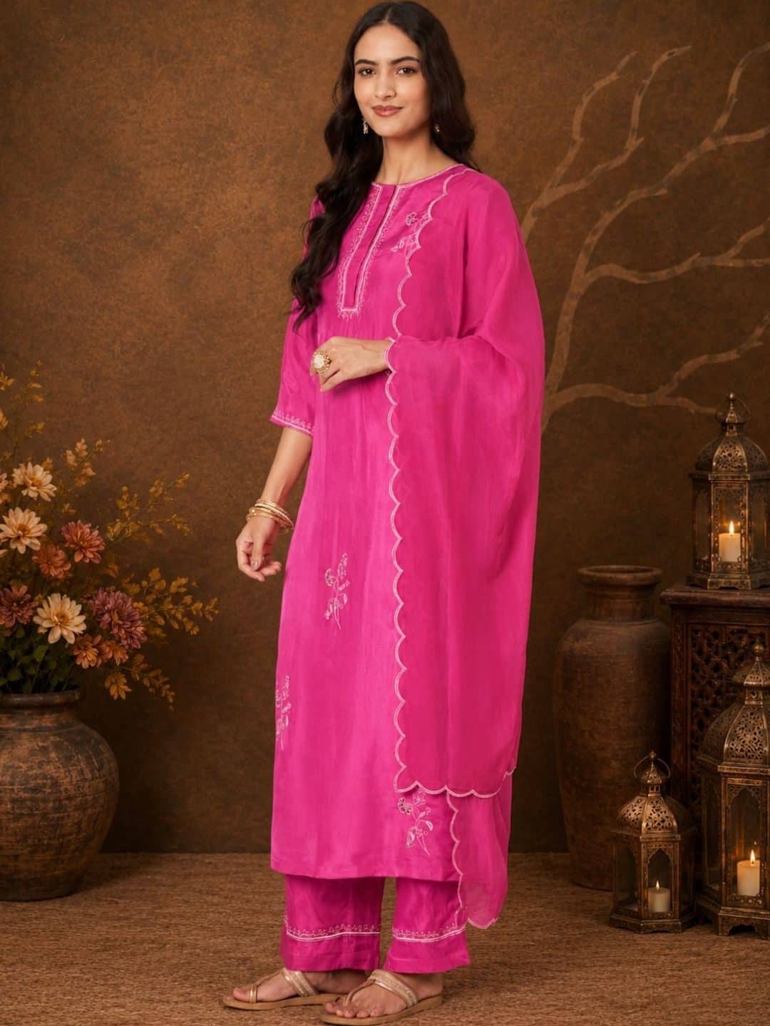SILCHIC Women Ethnic Motifs Embroidered Regular Thread Work Kurta with Trousers & With Dupatta — photo 3