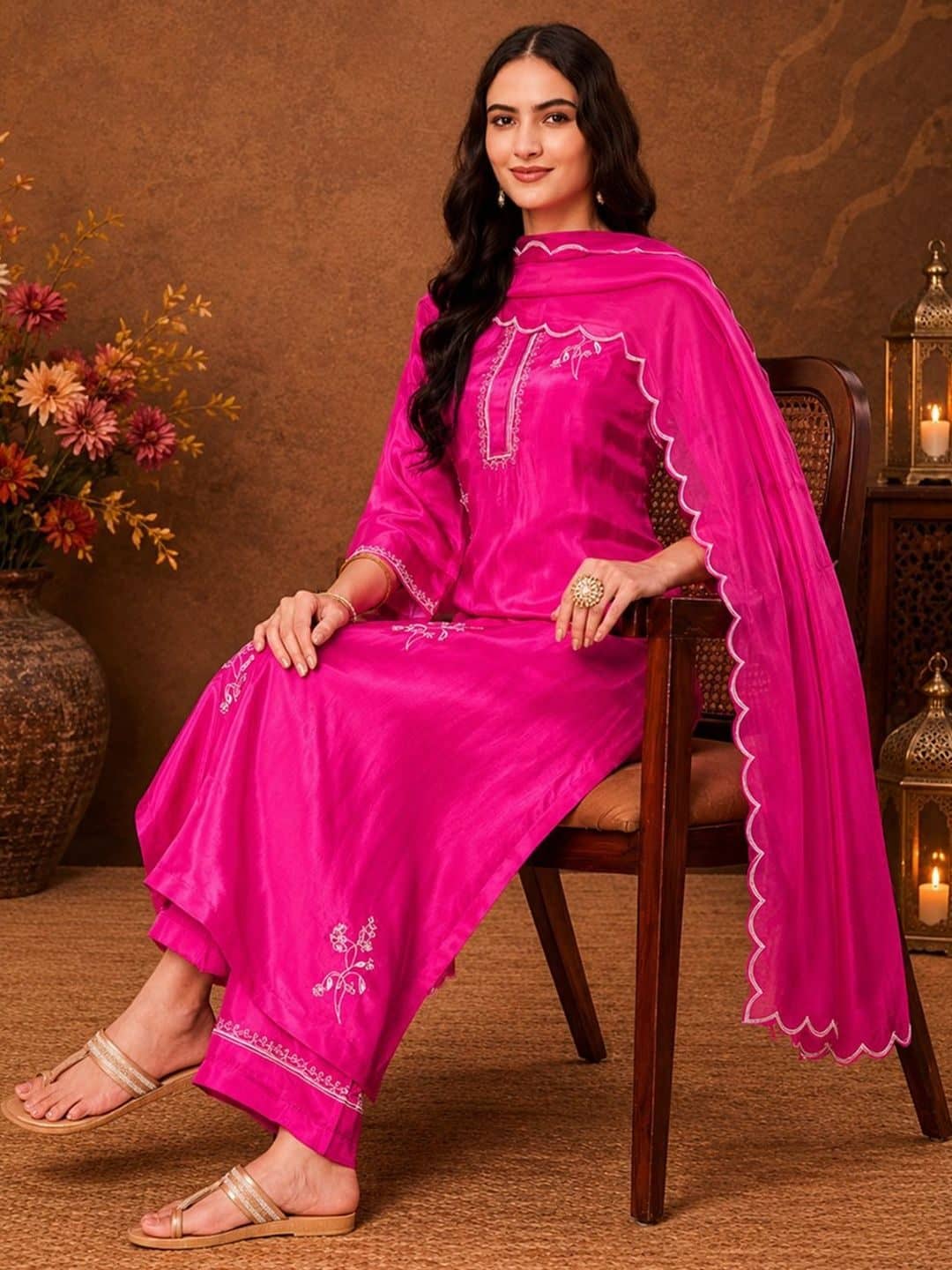 SILCHIC Women Ethnic Motifs Embroidered Regular Thread Work Kurta with Trousers & With Dupatta — photo 2