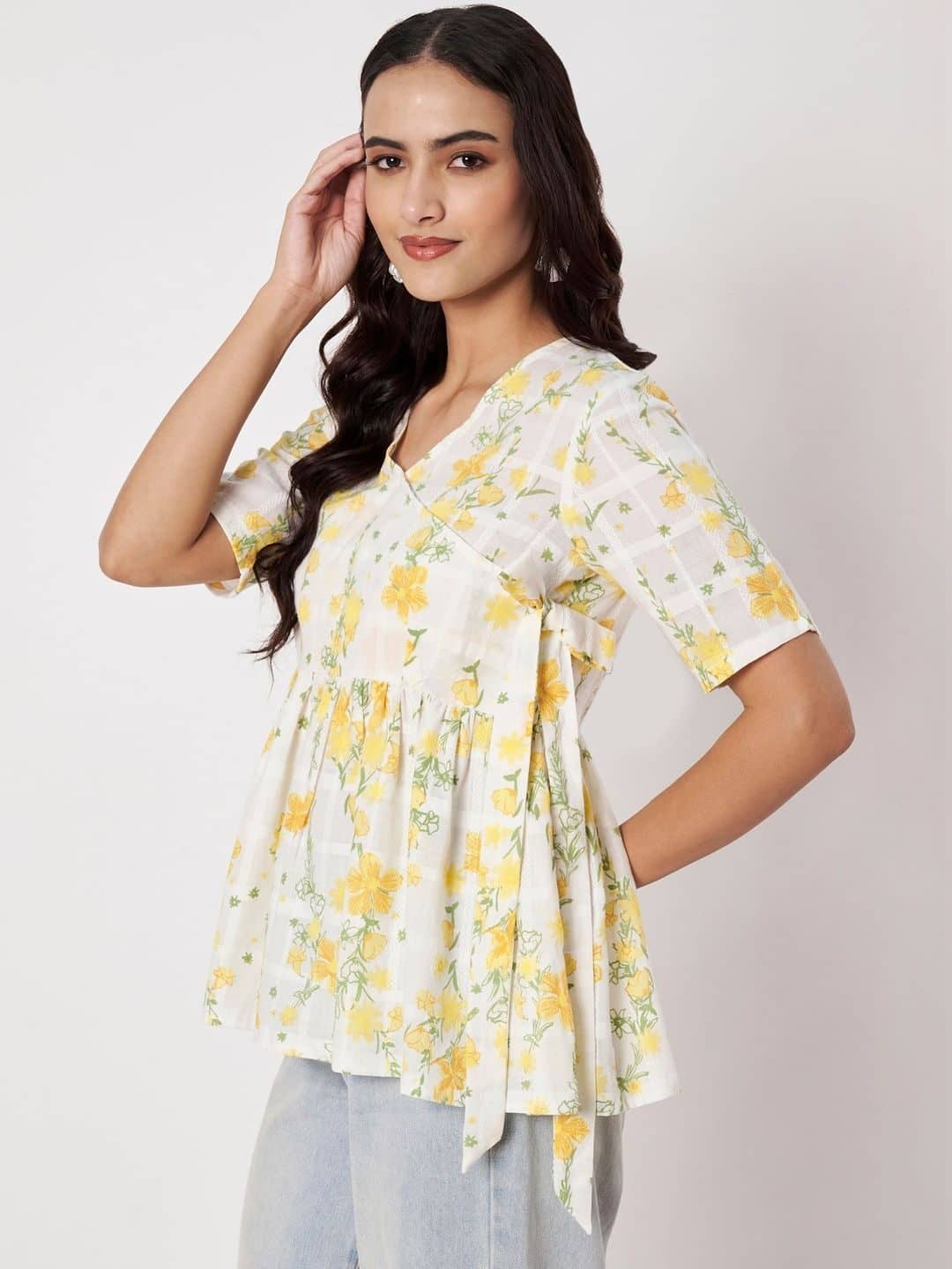 SILCHIC Floral Print Cotton Wrap Top — photo 2