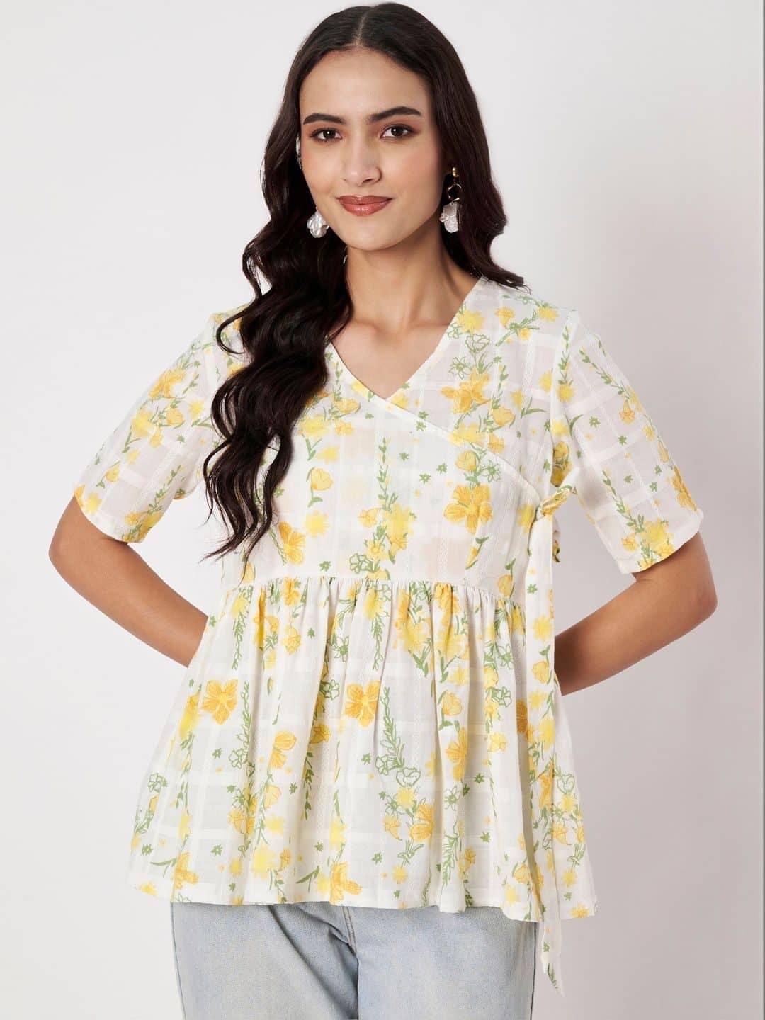 SILCHIC Floral Print Cotton Wrap Top — photo 1