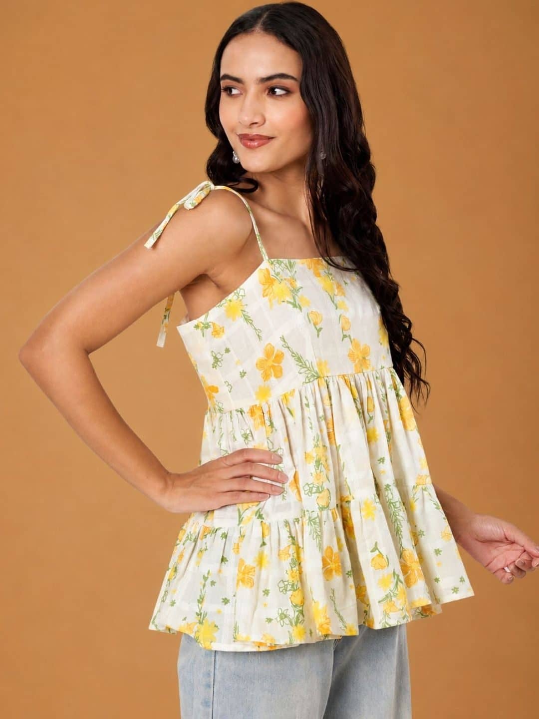 SILCHIC Floral Print Cotton Tiered Top — photo 3