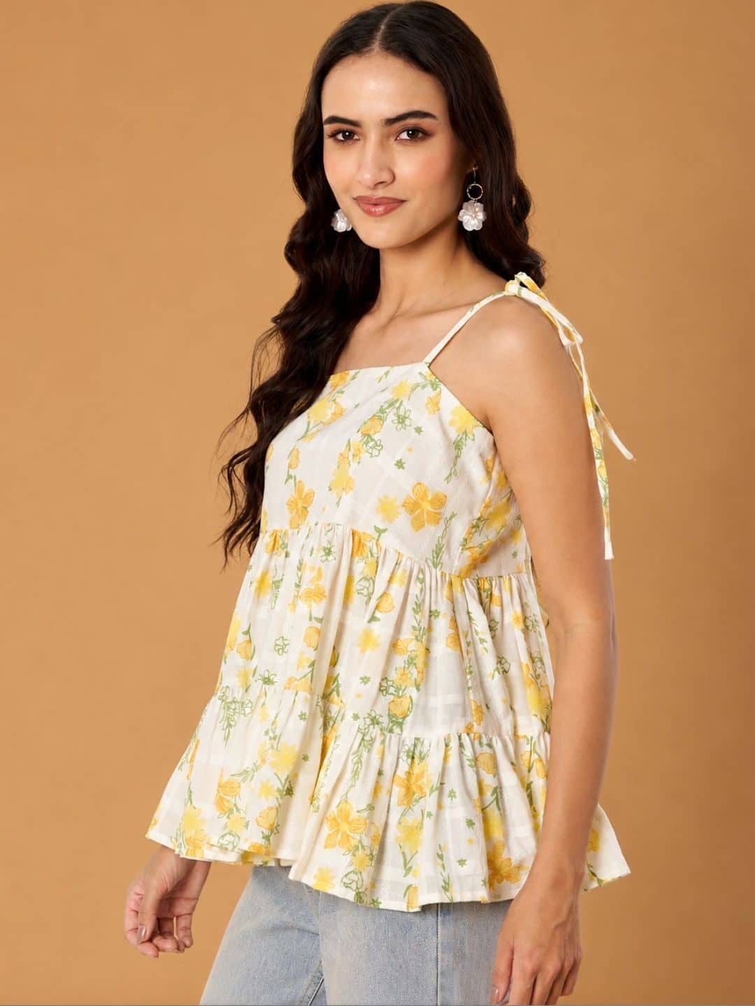 SILCHIC Floral Print Cotton Tiered Top — photo 5