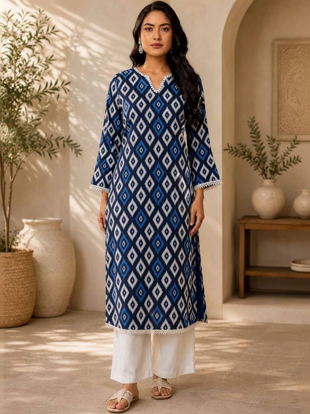 SILCHIC Women Geometric Printed Indigo Kurta — photo 1