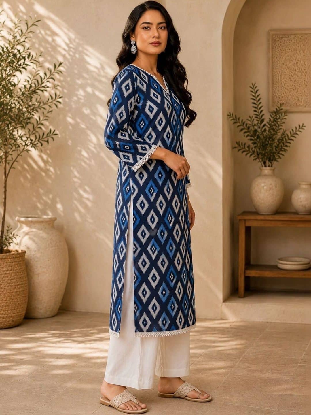 SILCHIC Women Geometric Printed Indigo Kurta — photo 4