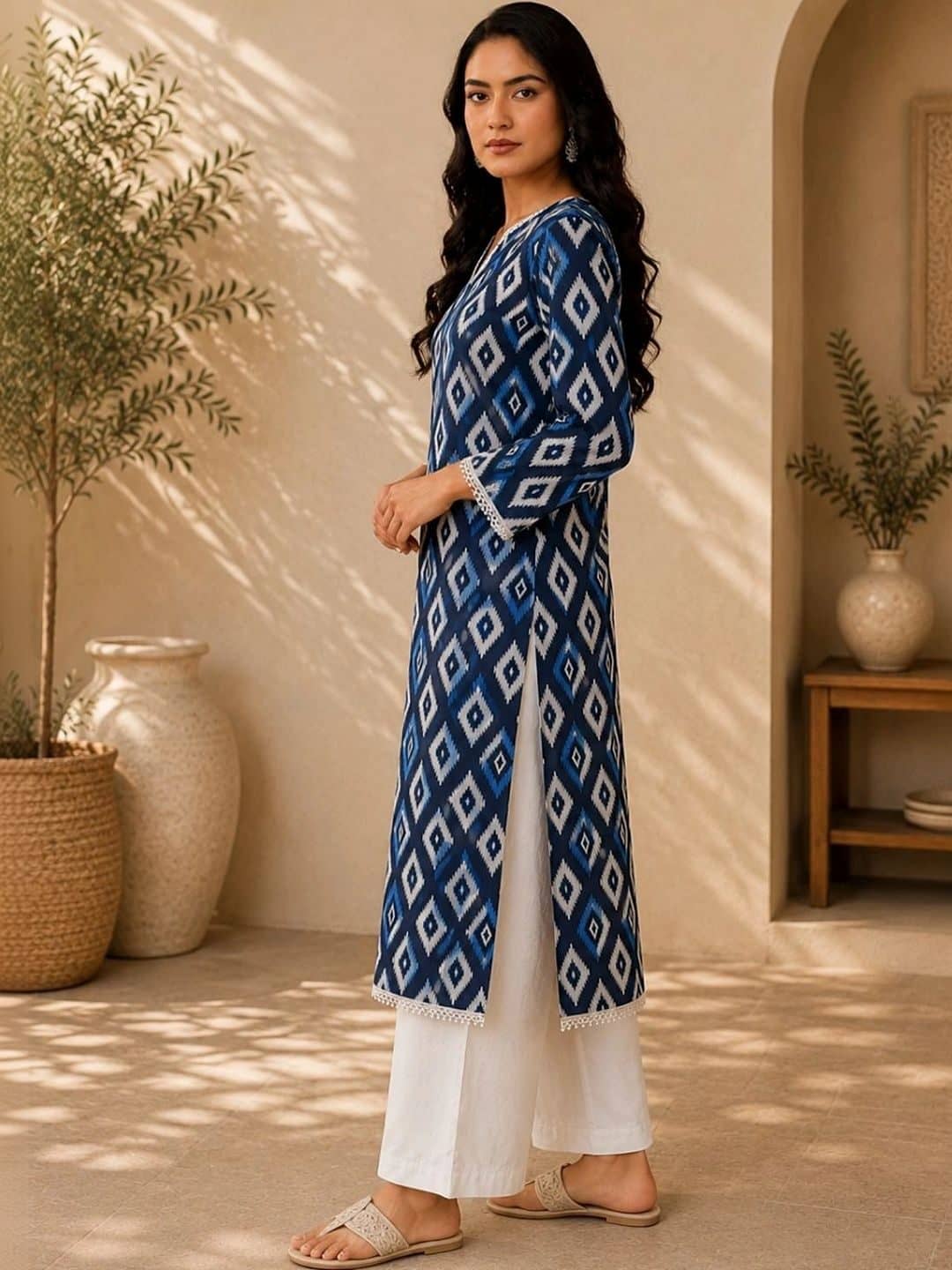 SILCHIC Women Geometric Printed Indigo Kurta — photo 3