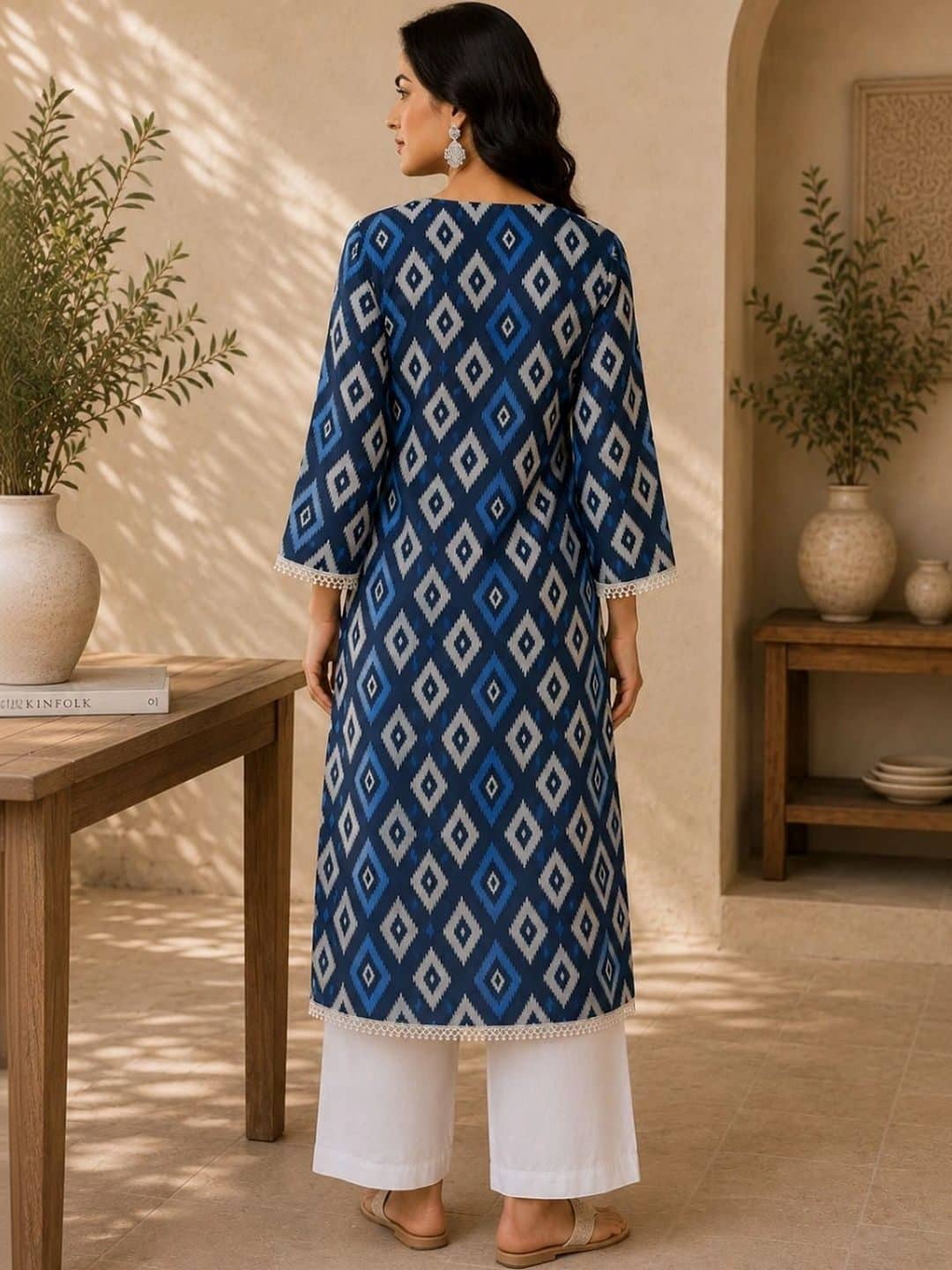 SILCHIC Women Geometric Printed Indigo Kurta — photo 2