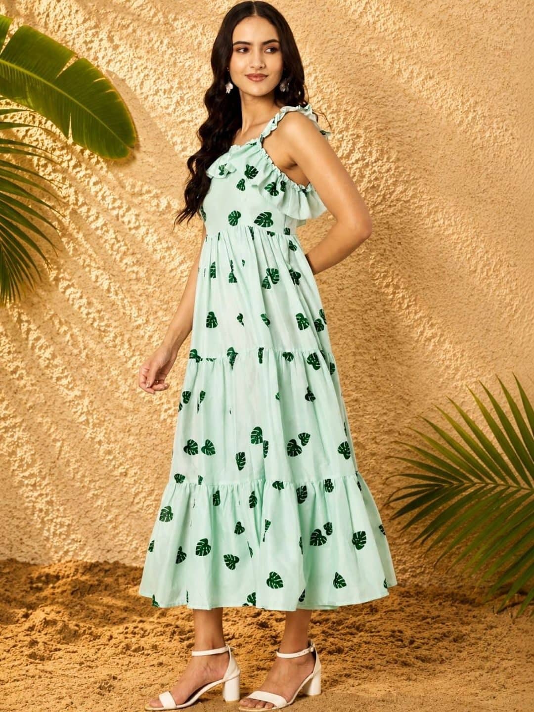 SILCHIC Tropical Print Ruffled Fit & Flare Midi Dress — photo 2