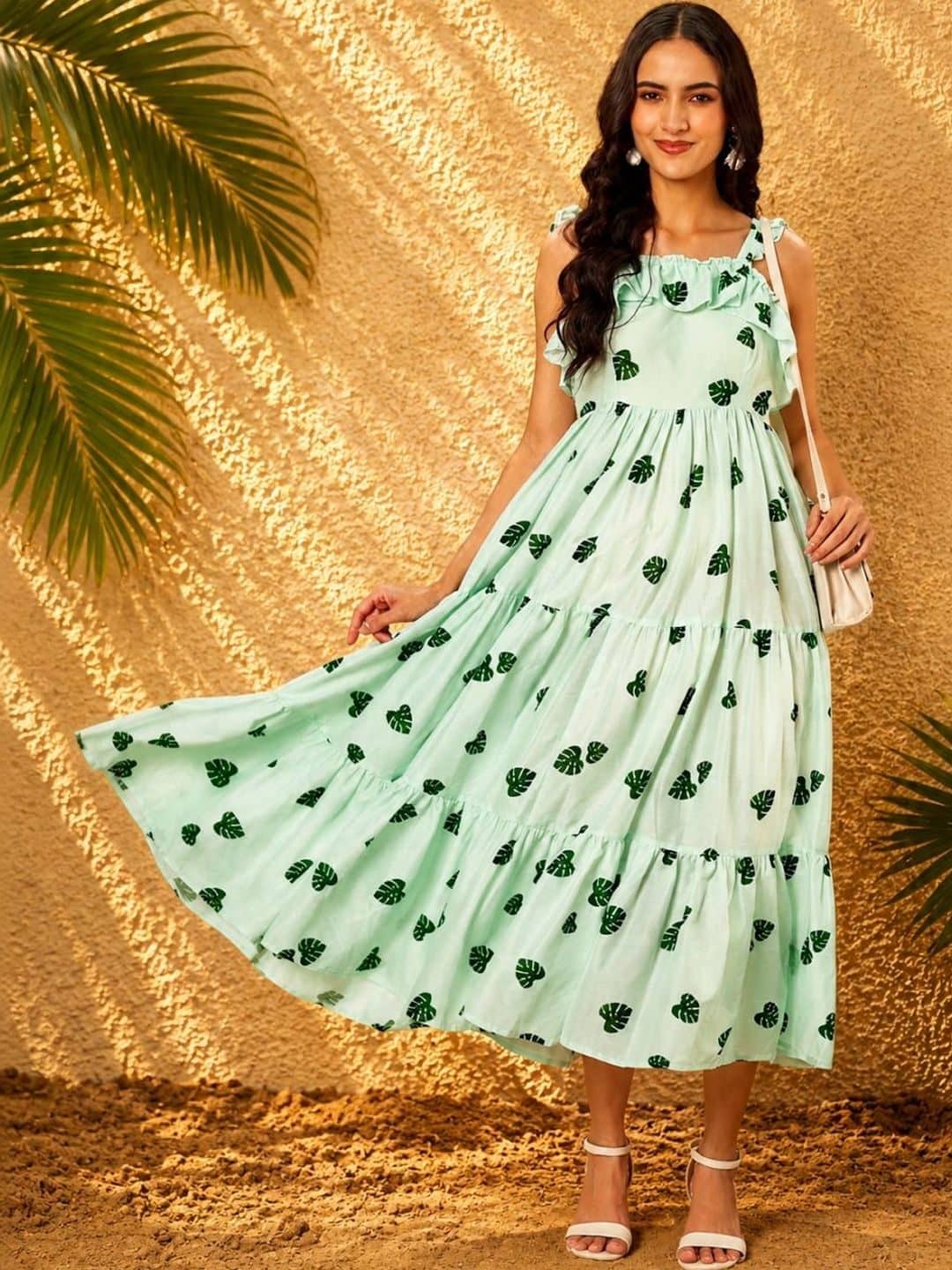 SILCHIC Tropical Print Ruffled Fit & Flare Midi Dress — photo 5