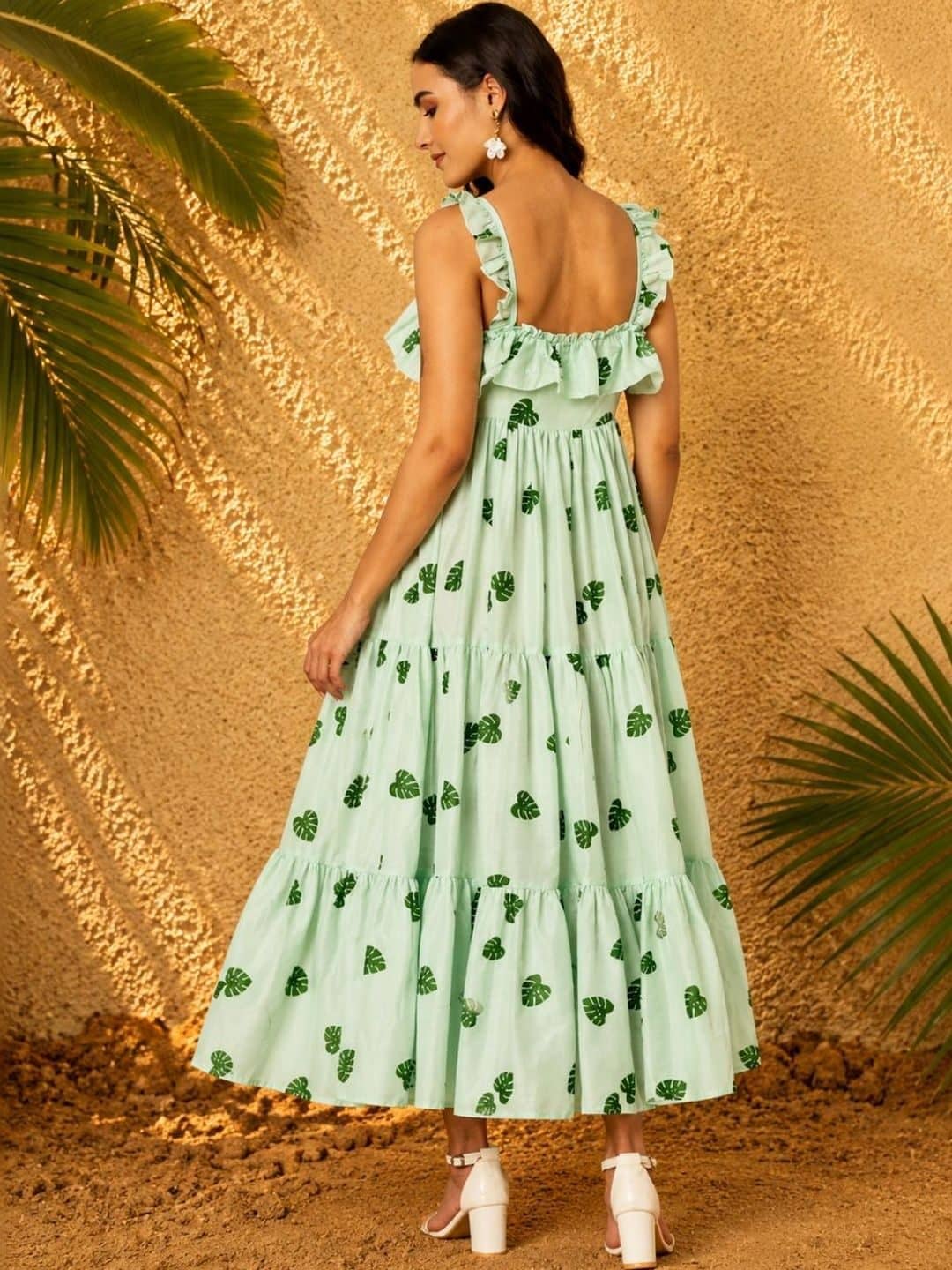SILCHIC Tropical Print Ruffled Fit & Flare Midi Dress — photo 4