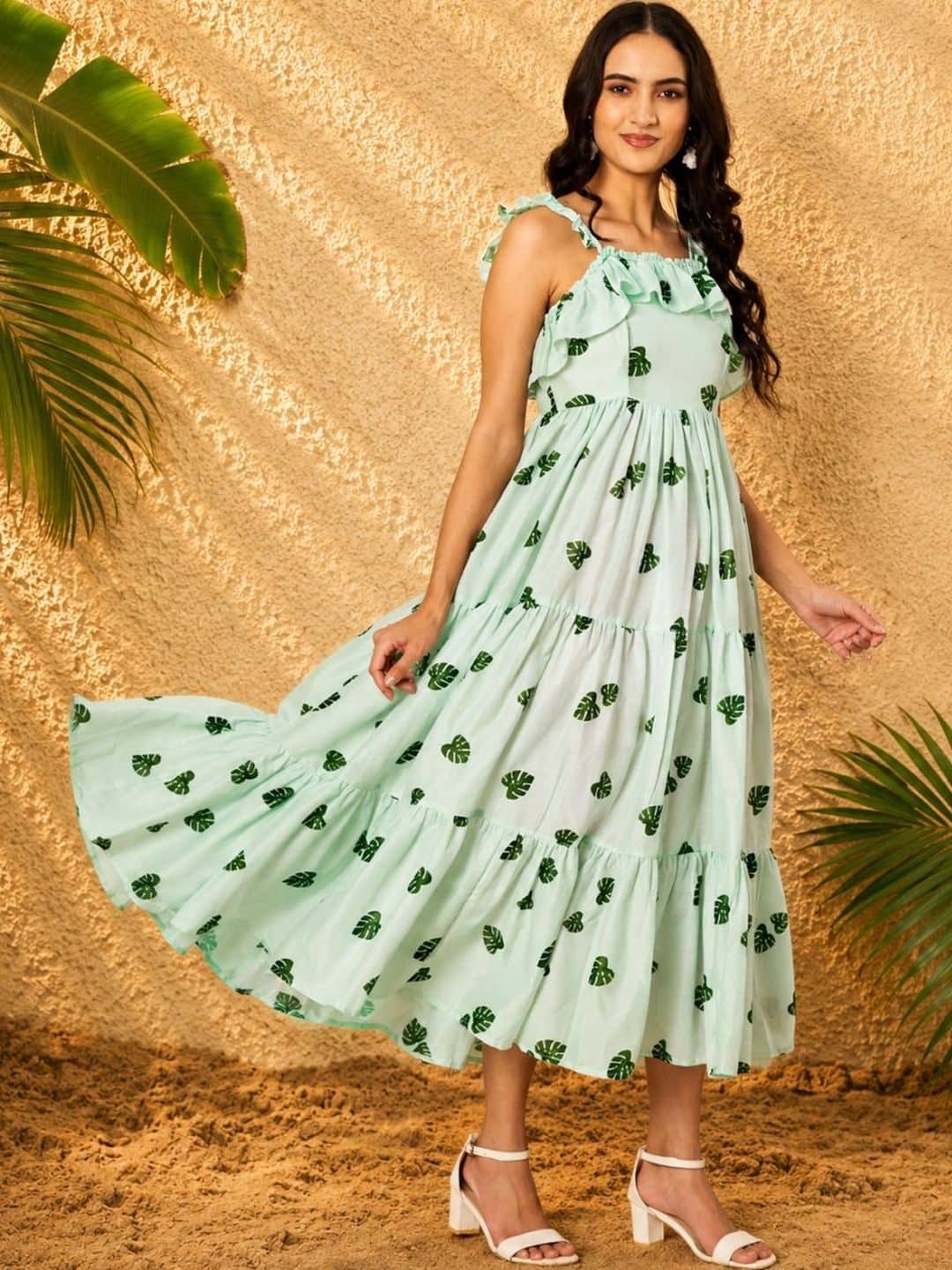 SILCHIC Tropical Print Ruffled Fit & Flare Midi Dress — photo 3
