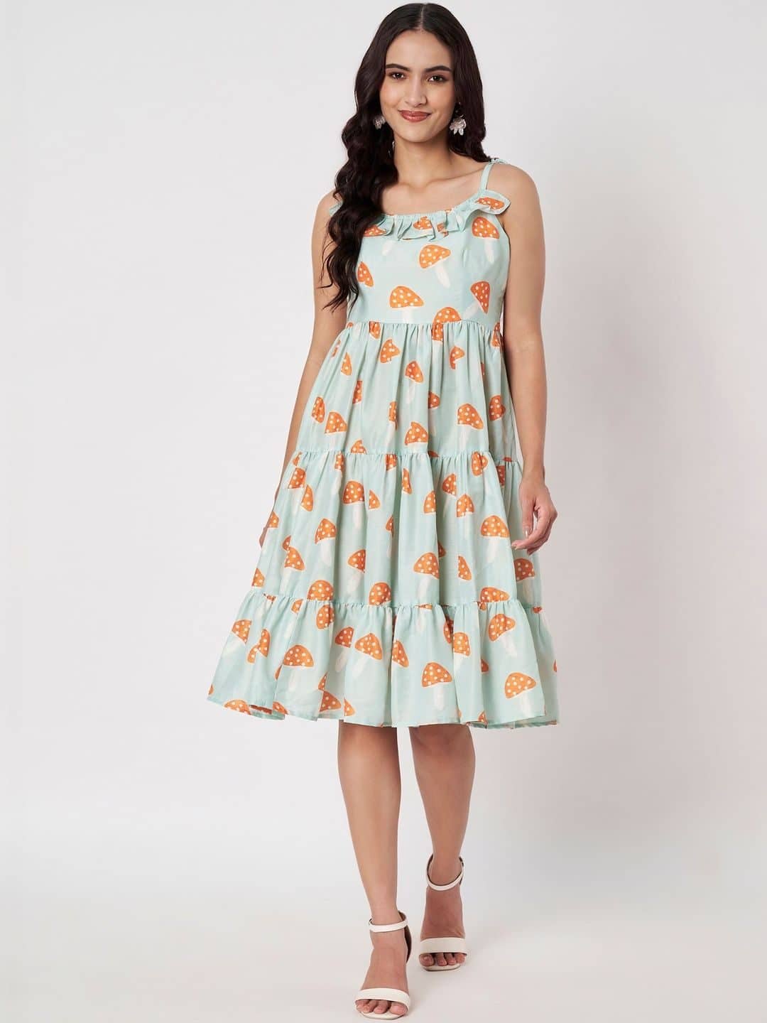 SILCHIC Print Ruffled Fit & Flare Dress
