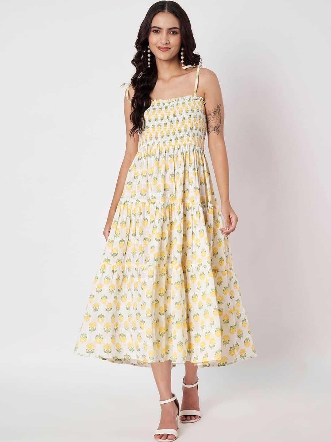 SILCHIC Floral Print A-Line Midi Dress