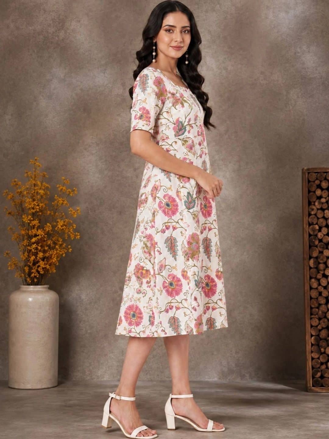 SILCHIC Floral Print A-Line Midi Dress — photo 2