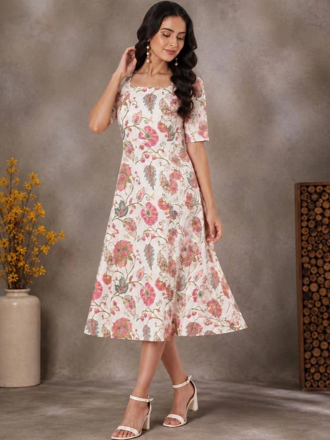 SILCHIC Floral Print A-Line Midi Dress — photo 3