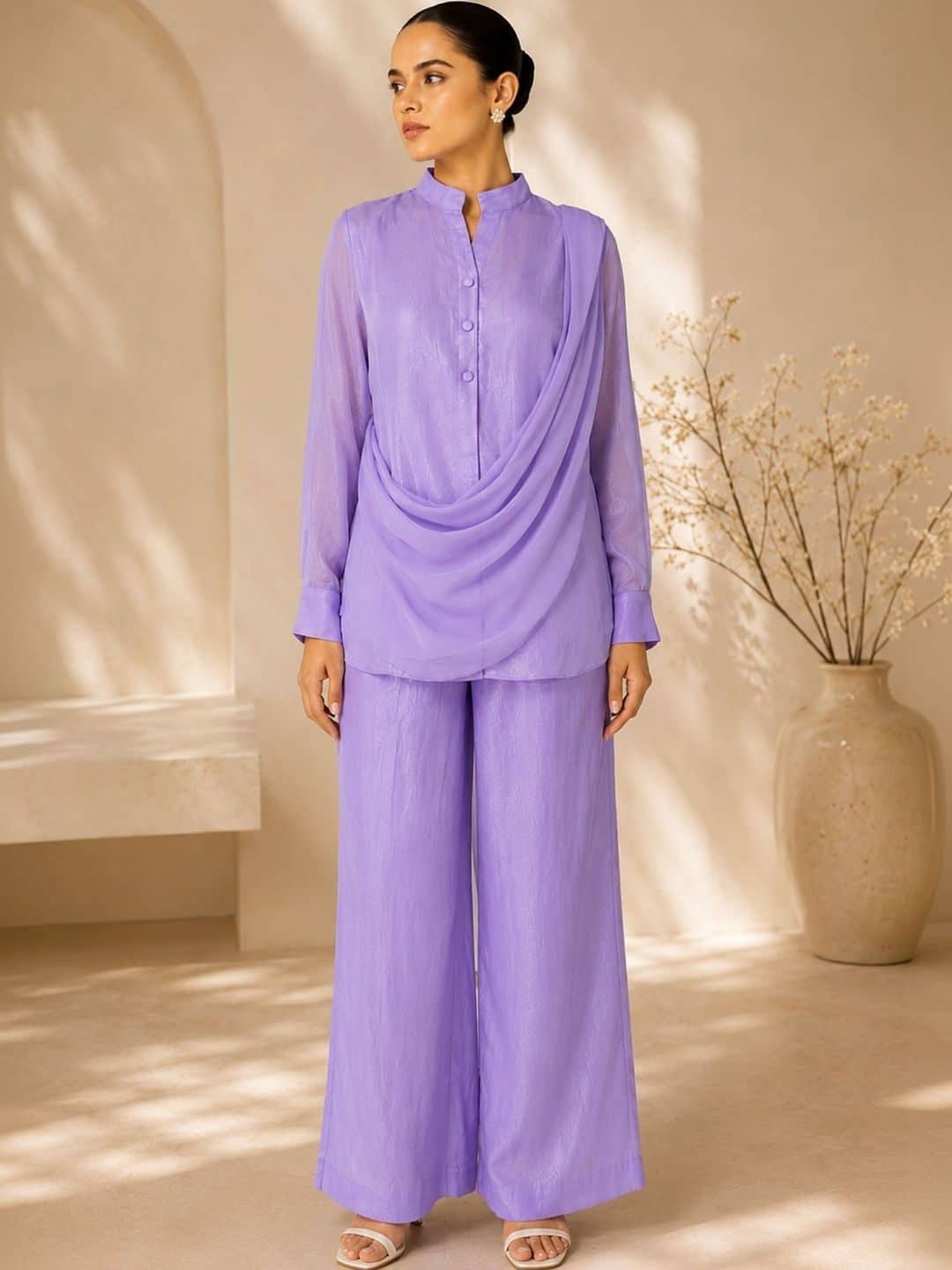 SILCHIC Self Design Shirt with Palazzos — photo 1