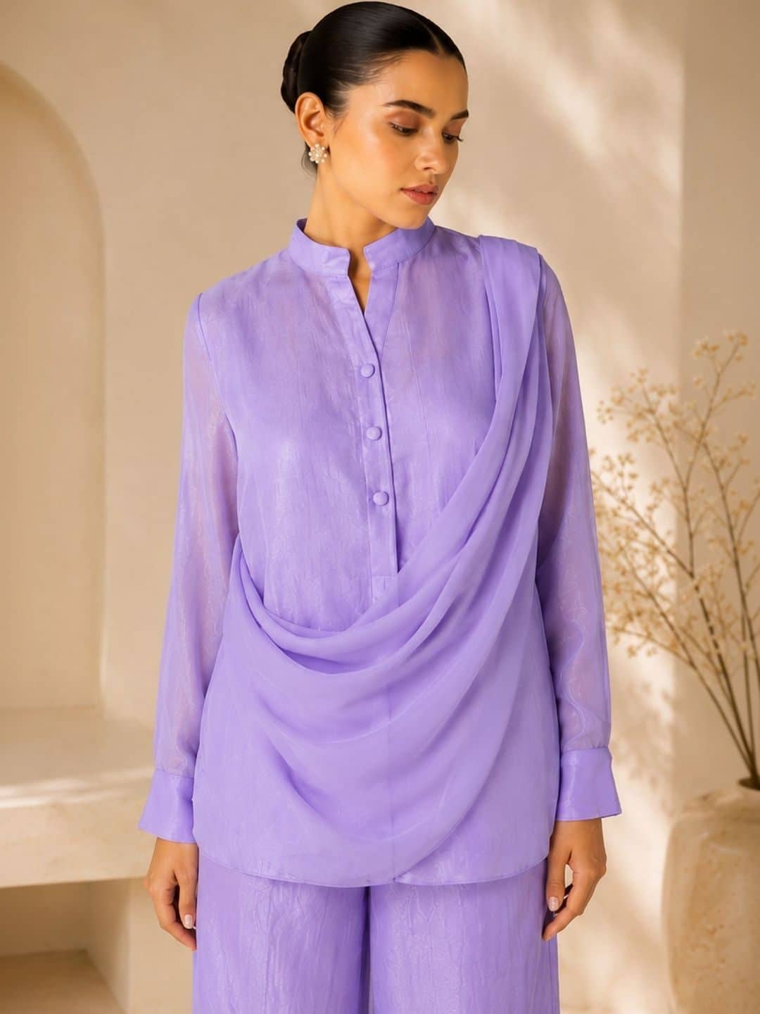 SILCHIC Self Design Shirt with Palazzos — photo 5