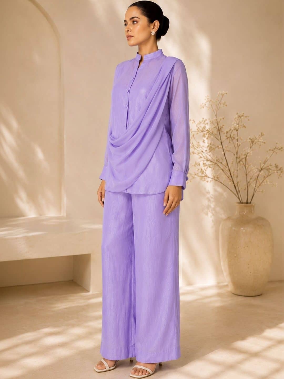 SILCHIC Self Design Shirt with Palazzos — photo 3