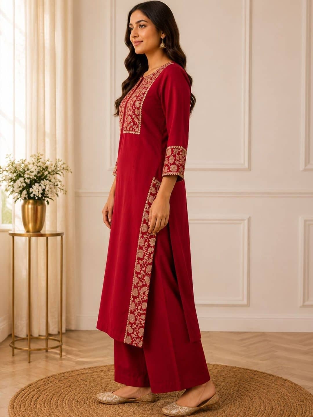 SILCHIC Women Ethnic Motifs Embroidered Regular Dupion Silk Kurta with Palazzos & With Dupatta — photo 3