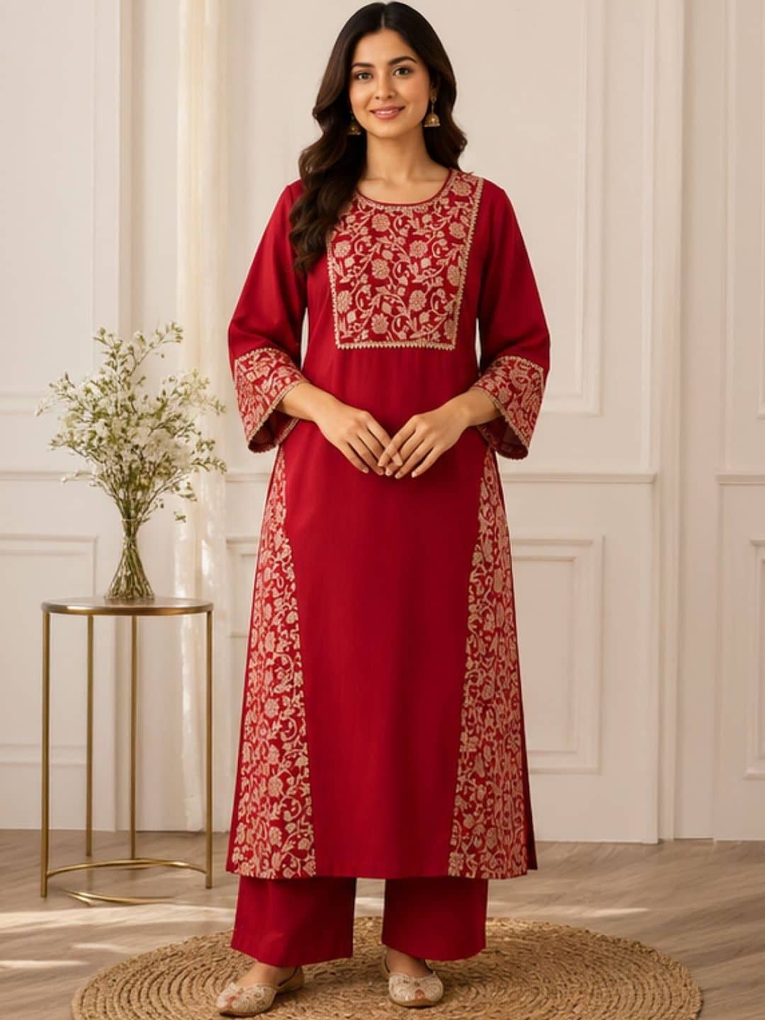 SILCHIC Women Ethnic Motifs Embroidered Regular Dupion Silk Kurta with Palazzos & With Dupatta — photo 2