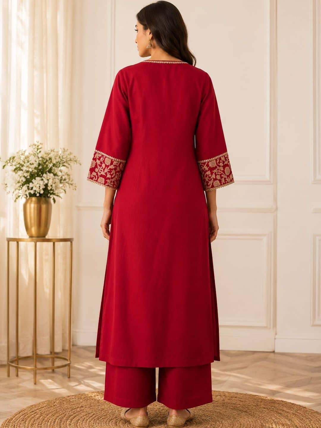 SILCHIC Women Ethnic Motifs Embroidered Regular Dupion Silk Kurta with Palazzos & With Dupatta — photo 5