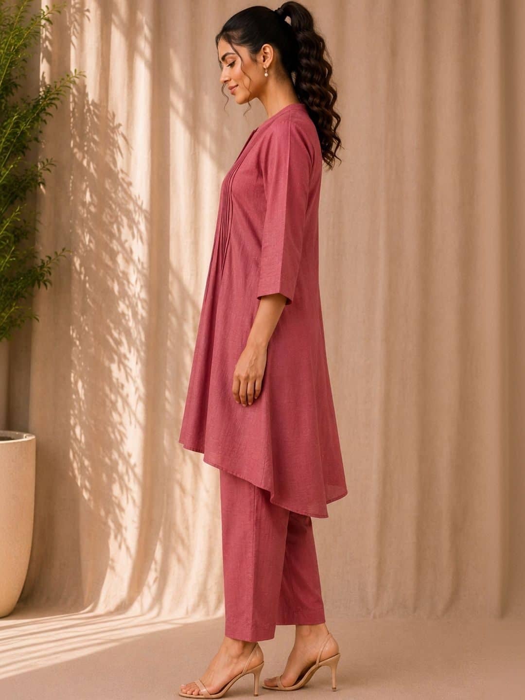 SILCHIC Women Pleated Dupion Silk Kurta with Trousers — photo 2