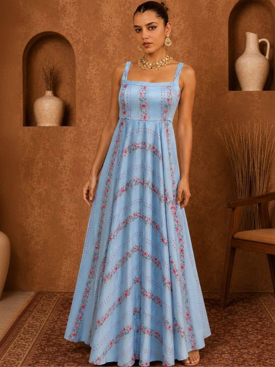 SILCHIC Floral Print Satin A-Line Maxi Dress — photo 1