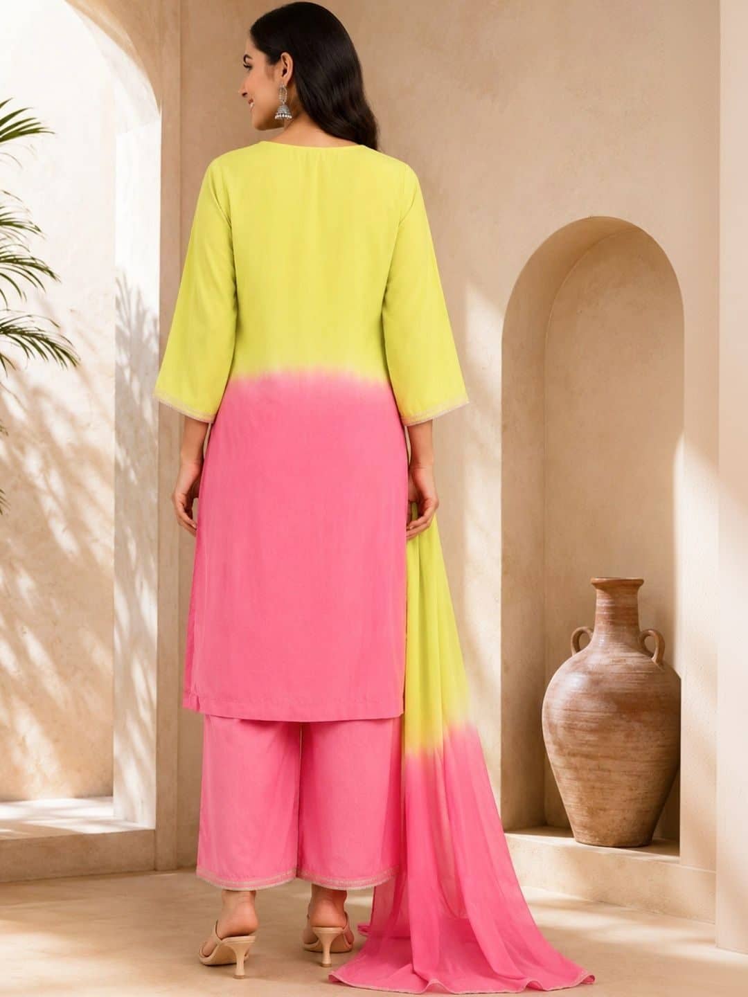 SILCHIC Women Ombre Dyed Regular Thread Work Kurta with Palazzos & With Dupatta — photo 2